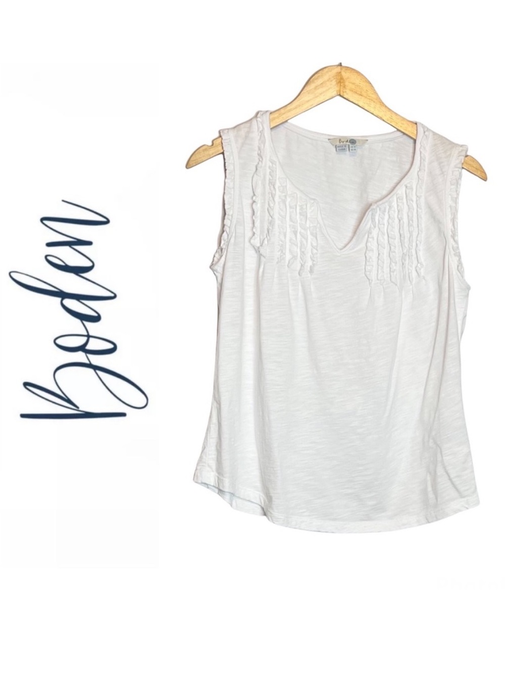 Boden | Ruth Top Pleated V Neck Ruffle Sleeves Sleeveless - Picture 1 of 7